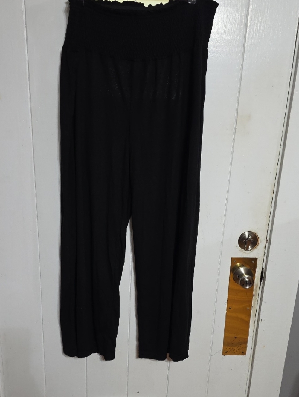 NWT Ulla Popken Women's Pants‎ Black Smocked Elastic Waistband Wide Leg Sz 16/18